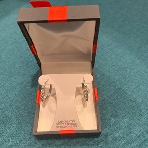 White sapphire hoop earrings. Sterling silver. Brand new in gift box.